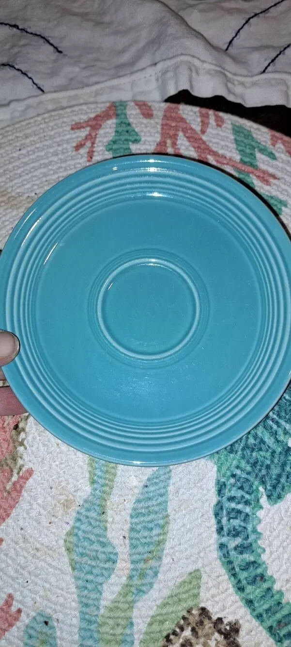 Vintage Genuine Fiesta Turquoise Dinnerware 7 Piece Lot HLC USA Plates Saucers S